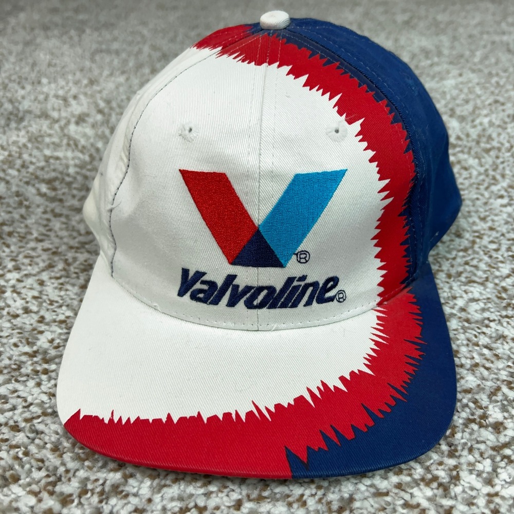 Valvoline Hat Men One Size White Blue Racing Adjustable Strapback Checkered Brim